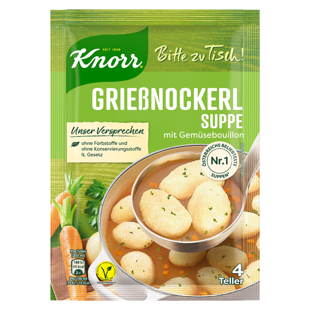 Knorr griessncokerlsuppe mit gemusebouillon