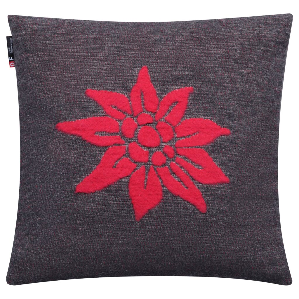 Kussenhoes edelweiss grijs met rood david fussenegger